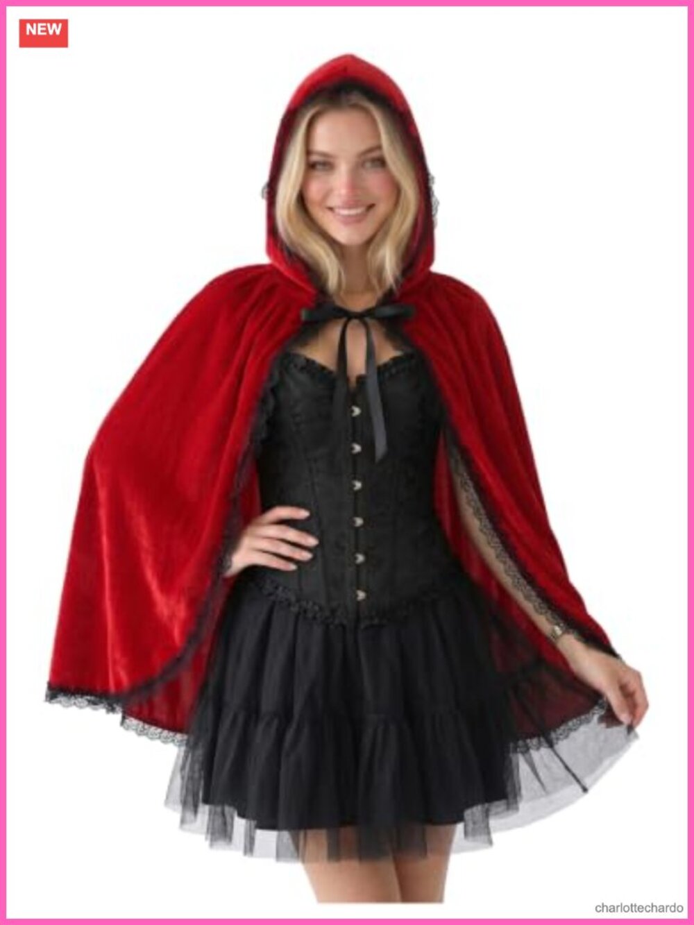 Adult Little Red Riding Hood Cape Lace Ruffle Hooded Cosplay Cloak